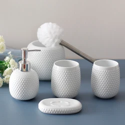 Ceramic Bathroom Accessories 5/piece Toilet Brush/mouthwash Cup/lotion Bottle/soap Dish/household Soap Dispenser Bottle