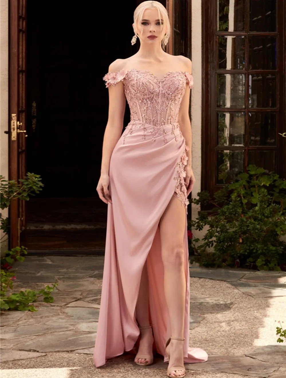 Pink Evening Dresses 2025 Sexy Off The Shoulder Lace Embroidery Flowers Prom Party Gowns Robe De Soiree Vestidos Longo Customize