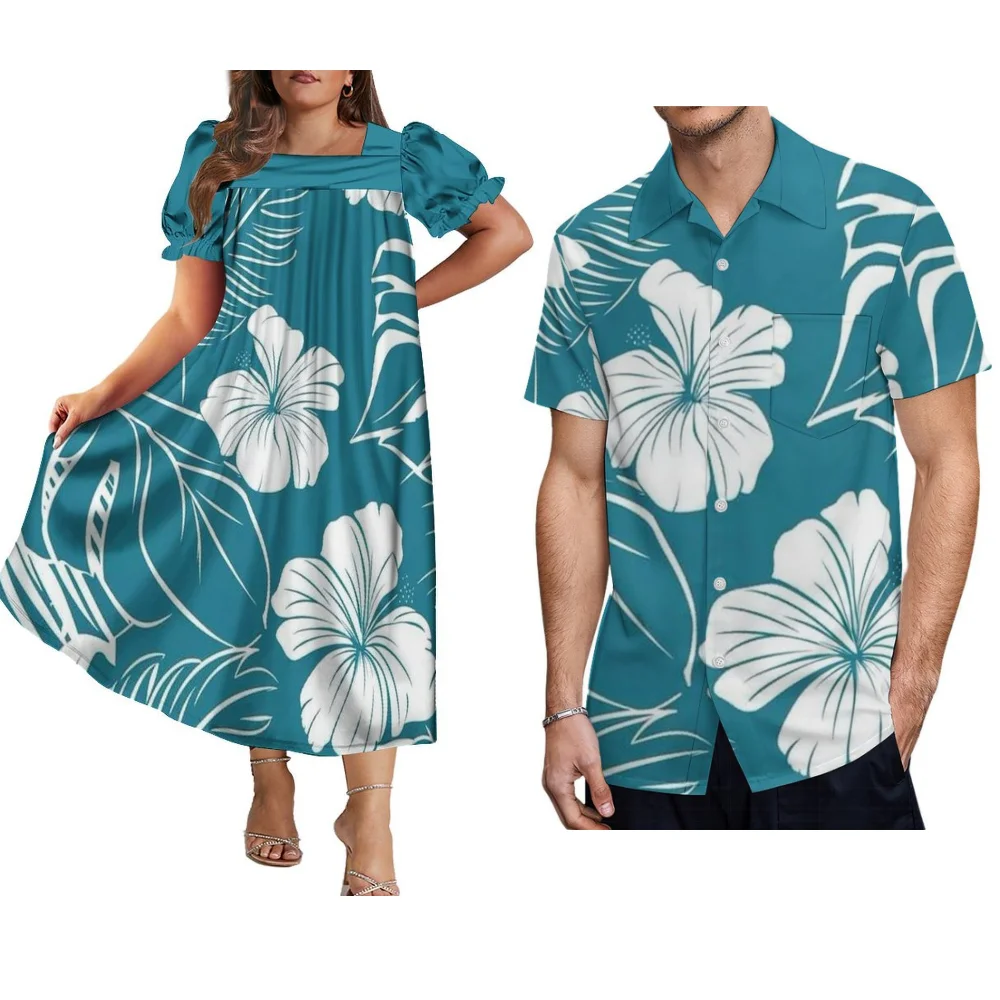 Abito da donna con maniche a sbuffo Mumu con stampa floreale alla moda di nuova concezione Camicia abbottonata da uomo Set di coppie per feste di festa