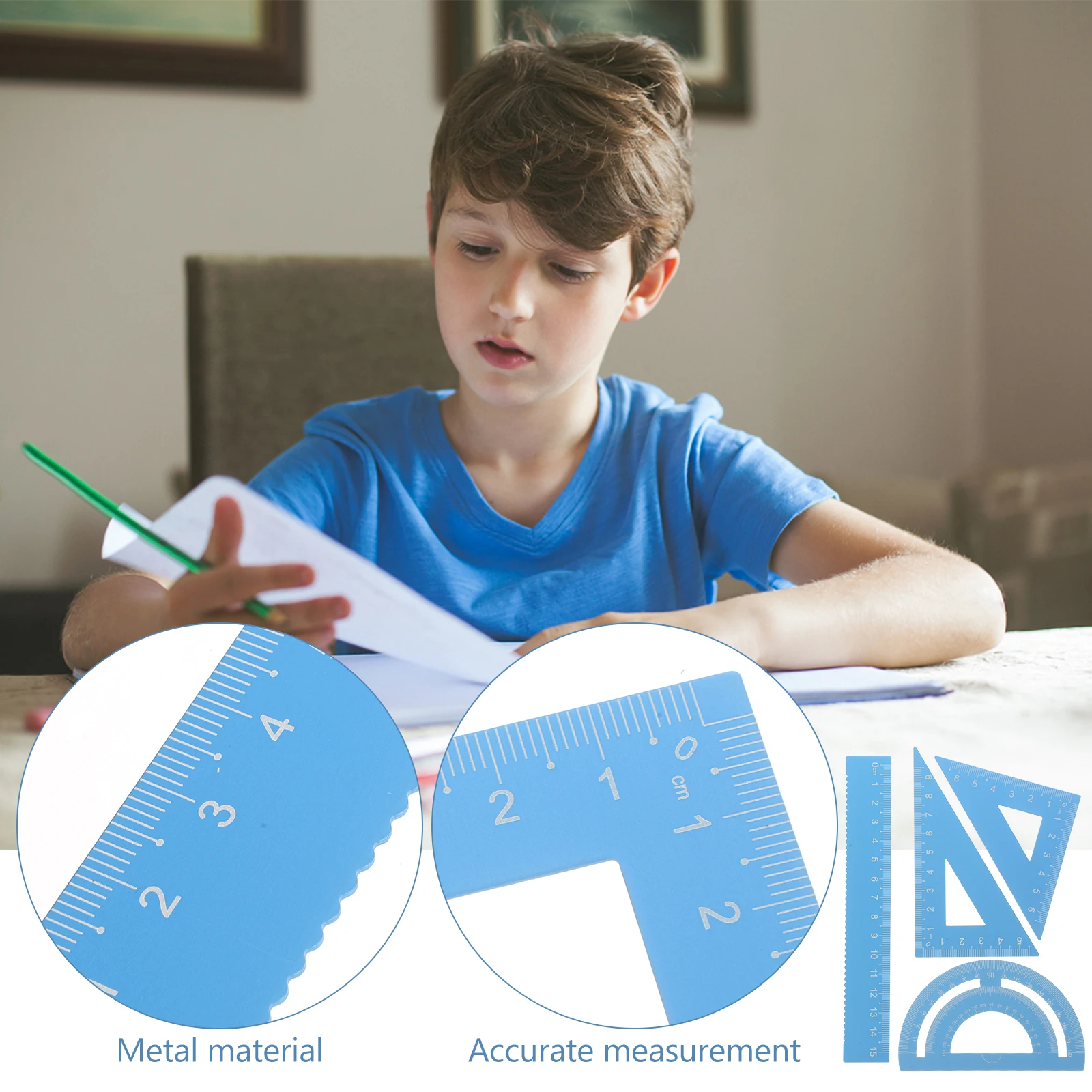 

1 set Mathematical Protractor Set Metal Rulers Classroom Office Geometry Kit Measuring Tool Drafting Drawing Triangle Student