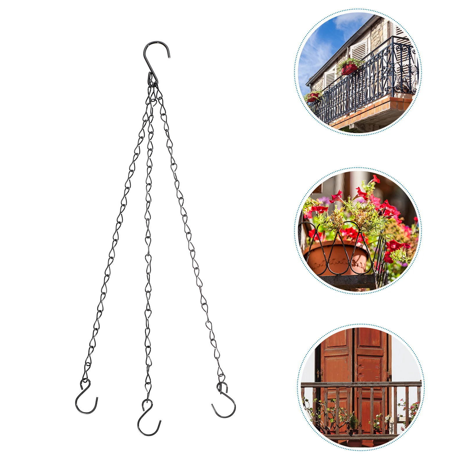 4pcs Black Iron Pot Hanging Chain S Hook D Flower Basket Chain for Decorative Bonsai Lanterns Storage Home