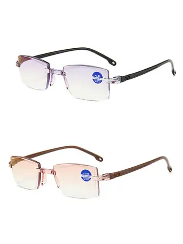 2 Pair New Men Women Rimless Reading Glasses Anti Blue Light Bifocal Far Near Magnification Eyewear Presbyopic Glasses +150 +200