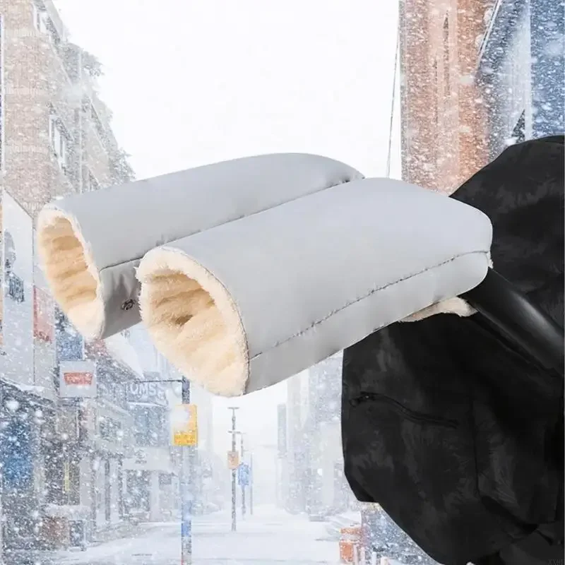 Baby Stroller Warm Gloves for Winter Windproof and Antifreeze Thickened Plush Baby Stroller Armrests and Hand Guards