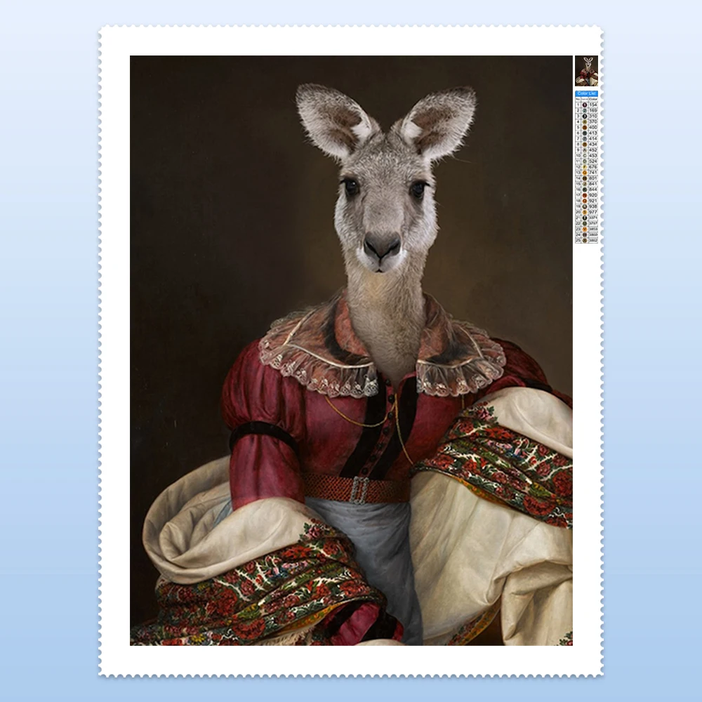 Renaissance Animal DIY Diamond Painting Altered Art Kangaroo 5D Diamond Embroidery Victorian Animal Room Wall Home Decor