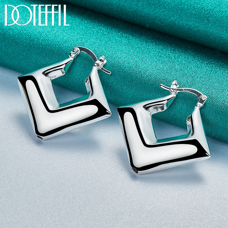 DOTEFFIL 925 Sterling Silver Star Squar Smooth Circle Hoop Earring For Woman Party Gift Fashion Charm Wedding Engagement Jewelry