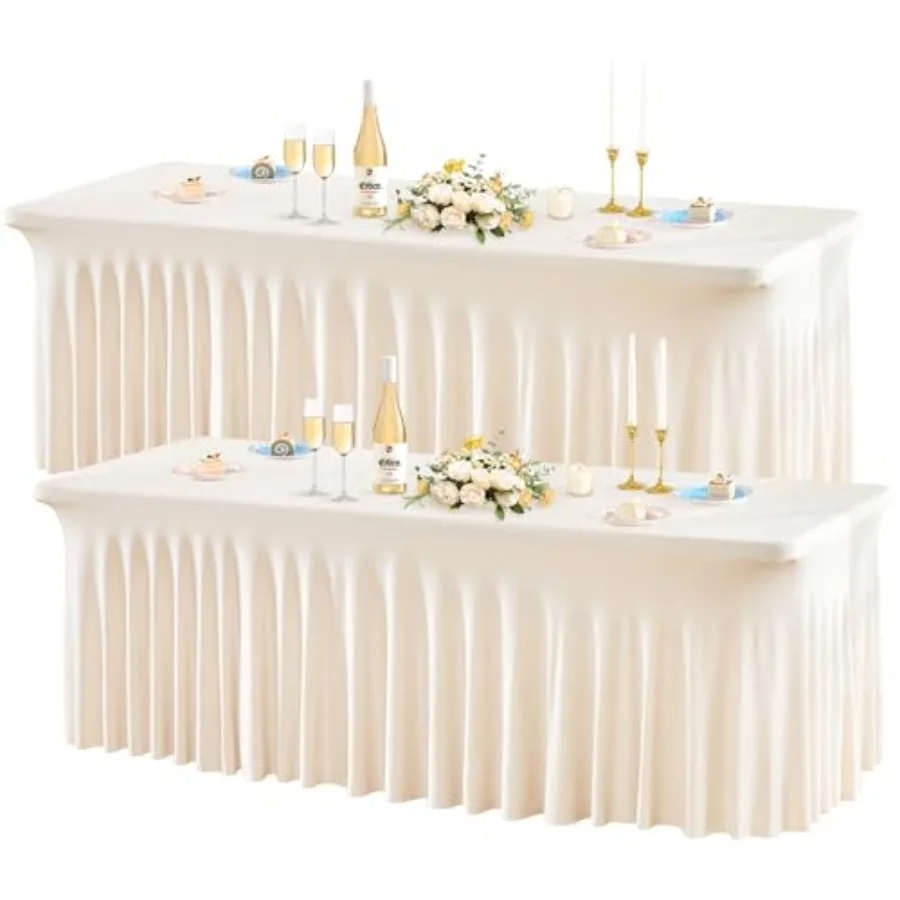 

2 Pack Spandex Table Clothes for 6 Feet Rectangle Tables 6Feet Wrinkle Free Fitted Tablecloths Ruffles Design Table Cover for P
