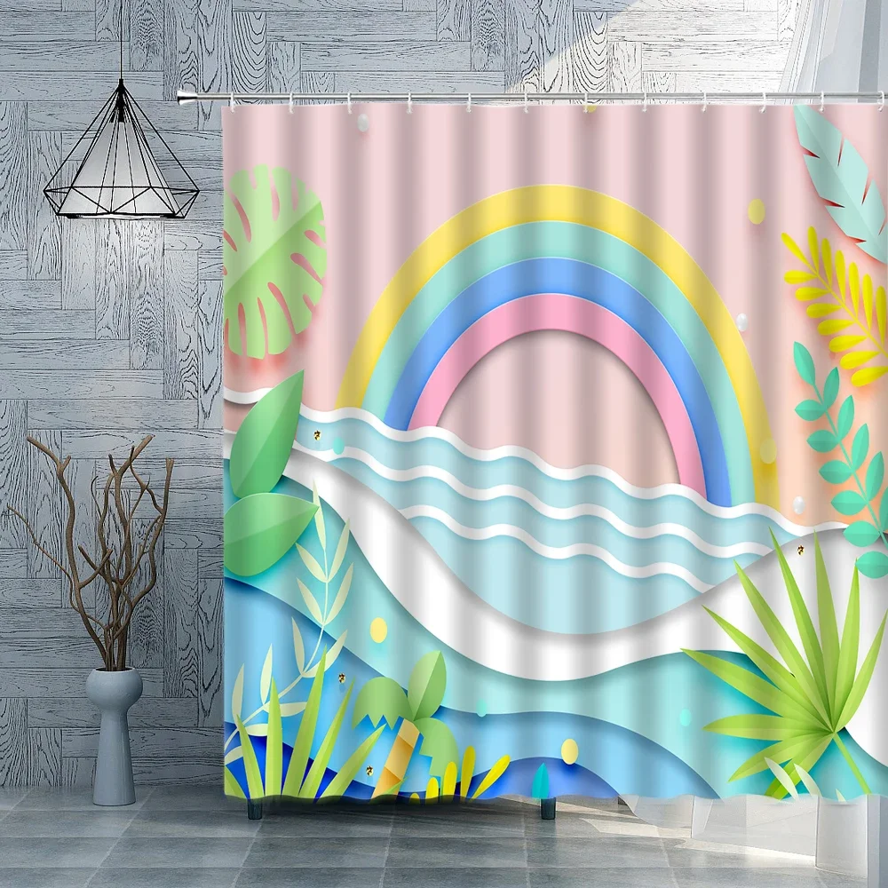 

Креативные занавески для душа с мультяшными пейзажами Creek Rainbow, детские украшения для дома, занавески для ванной комнаты, водонепроницаемые экраны с крючками