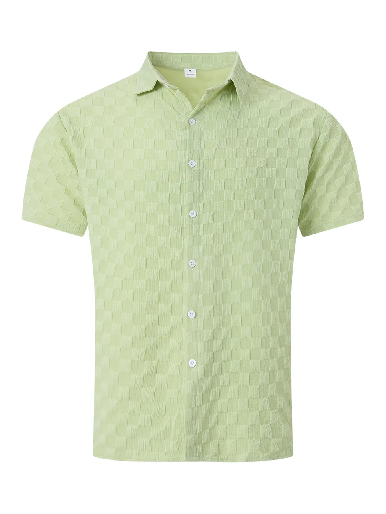 2025 Primavera/Novedad de verano camisa de manga corta holgada informal de Jacquard a cuadros para hombre Top de solapa de un solo pecho de Color sólido para hombre