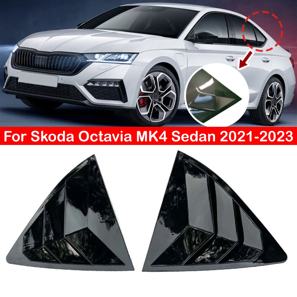 

Автомобильные задние жалюзи для Skoda Octavia MK4 Sedan 2021-2023, боковая крышка затвора, наклейка на решетку вентиляции, черное углеродное ABS волокно