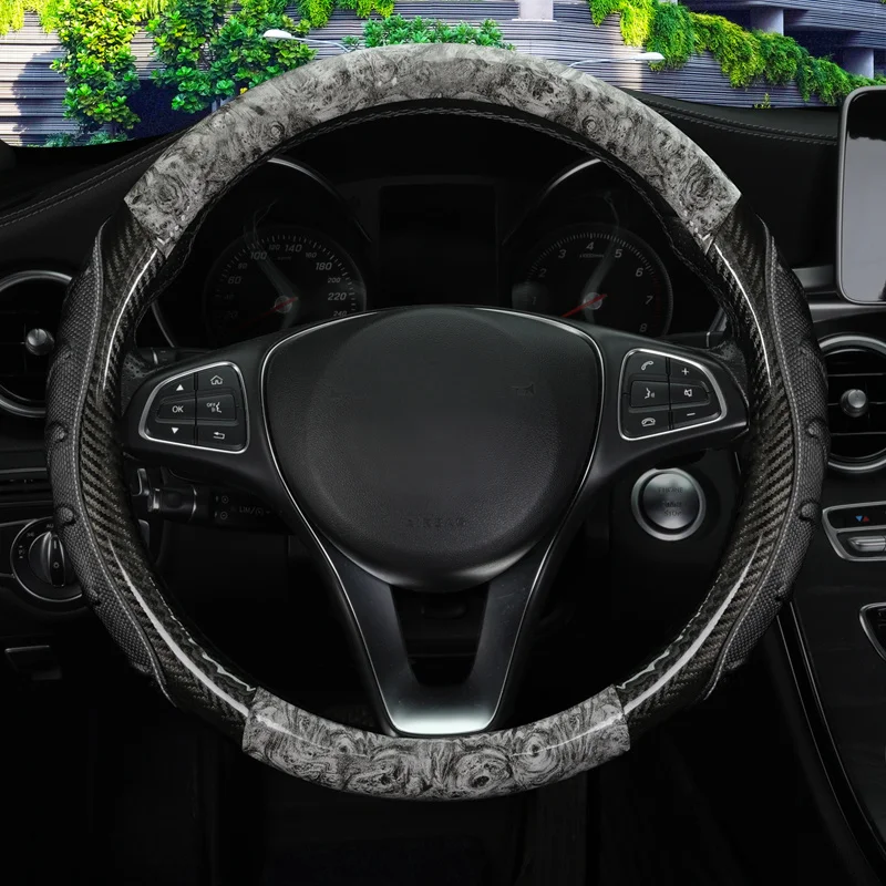 Wood Car Handlebar Cover Carbon Fiber Steering Wheel Protection Case Decoration Four Seasons General D Ring Summer Accessories