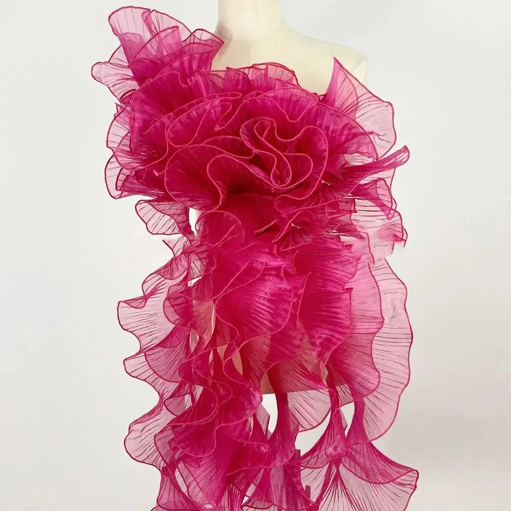 Neuer Glänzender Organza-Spitzenbesatz 13cm Breit 3D Plissierte Rüschen Material 2 Yard Designer-Stoff Nähzubehör