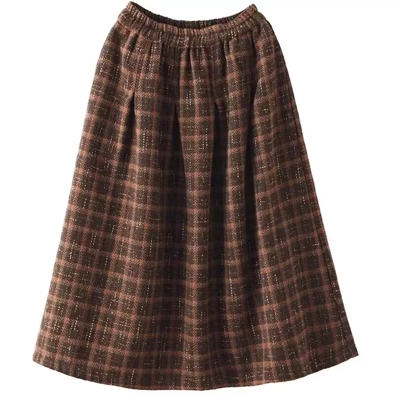 High Waist A-Line  Skirt Women's Cheered Woolen Thiened Autumn Winter New Sle Vintage Commute Sle Skirts