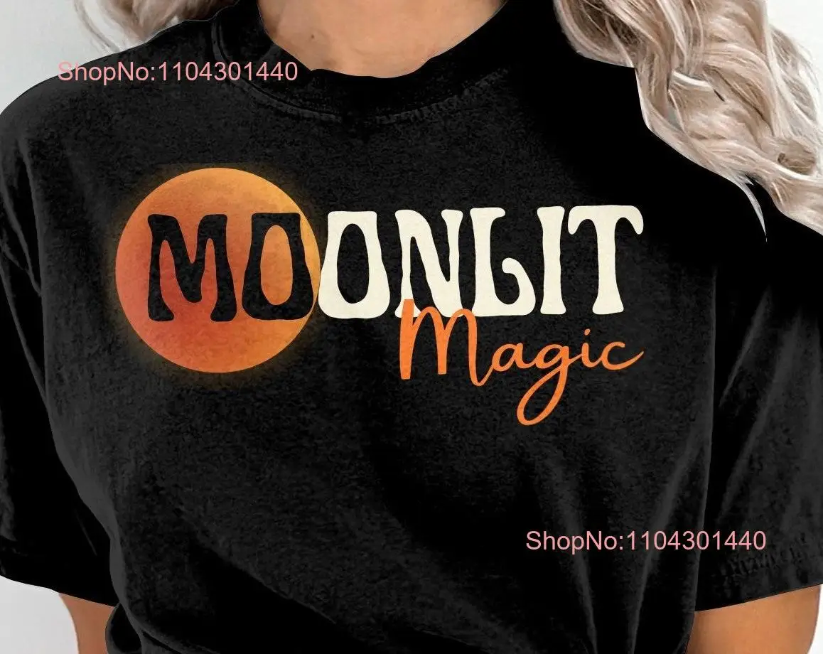 Moonlit Magic Orange Moon Aesthetic T Shirt Unique Artistic Full Design long or short sleeves