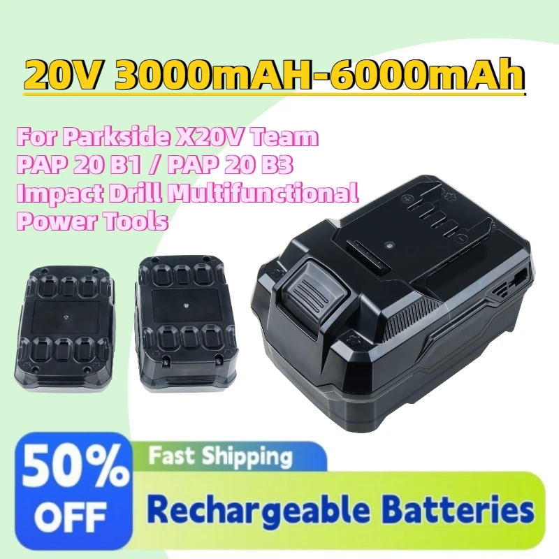 

Upgrade 20V 3AH-6Ah Rechargeable Battery for Parkside X20V Team PAP 20 B1 / PAP 20 B3 Impact Drill Multifunctional Power Tools