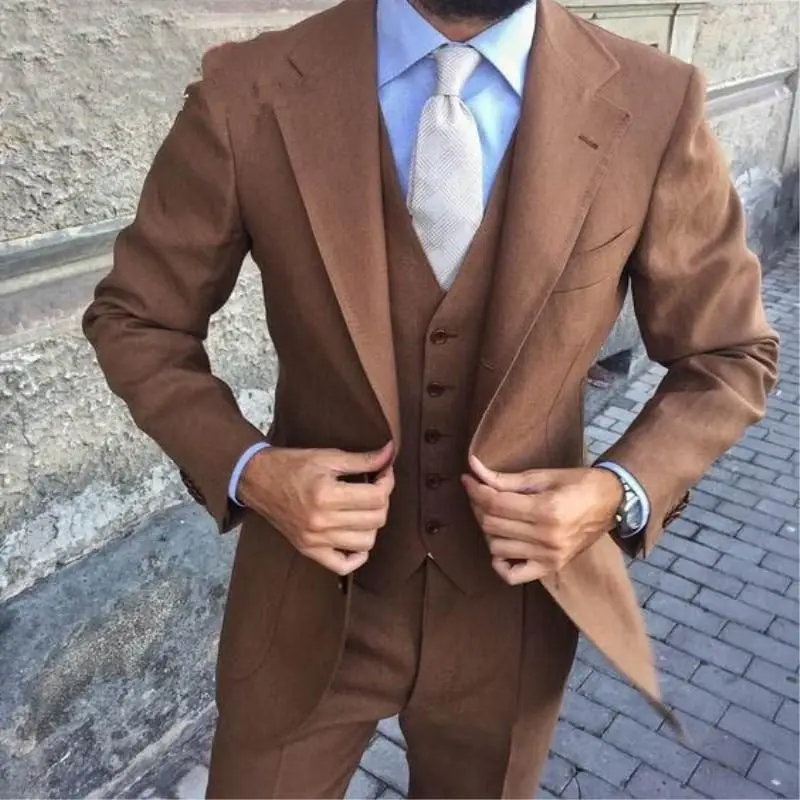 

Wide Notched Lapel Men Suit 2023 Slim Fit One Button Business Formal Prom Groom Tuxedos 3 Pieces Male Suits (Jacket+Vest+Pants)