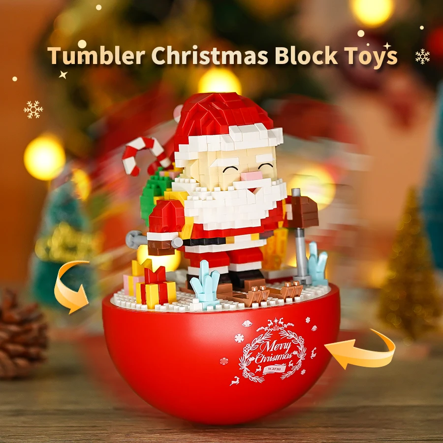 Santa Claus Tumbler Christmas Collection Assembling Mini Particle Building Block Desktop Decorative Model Children Toy Girl Gift