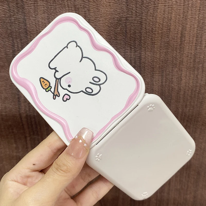 Cartoon Cute Rabbit Folding Clamshell Mirror Makeup Mirror With Comb Portable Creative For Women Girls Handheld Mirror