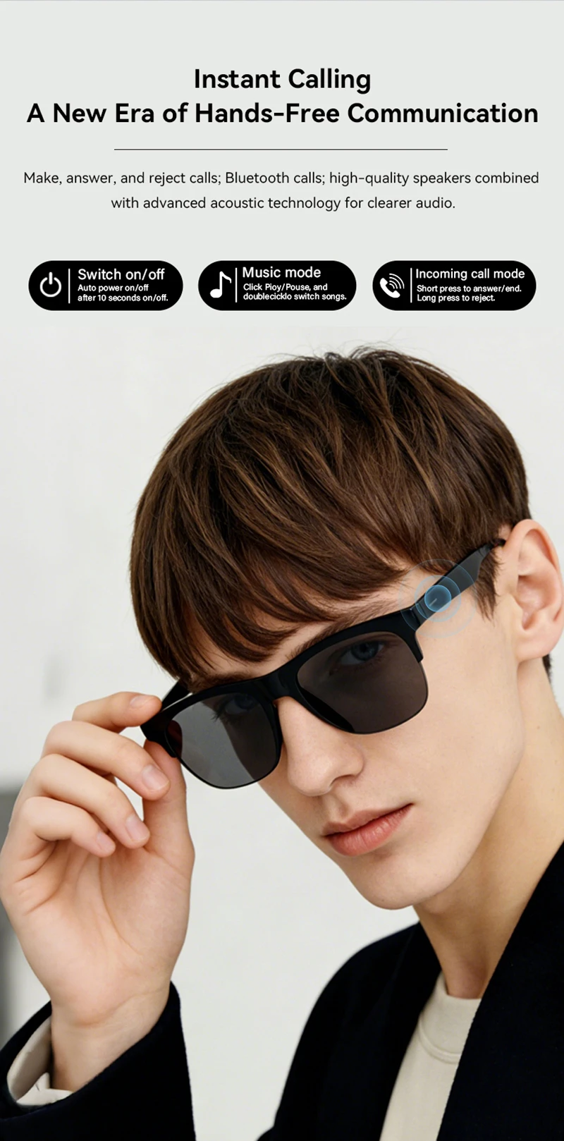 

Новые умные Bluetooth-очки V5.3 с функцией звонков, наушники для занятий спортом на открытом воздухе, HIFI, черные, с технологией защиты от УФ-излучения, для мужчин и женщин