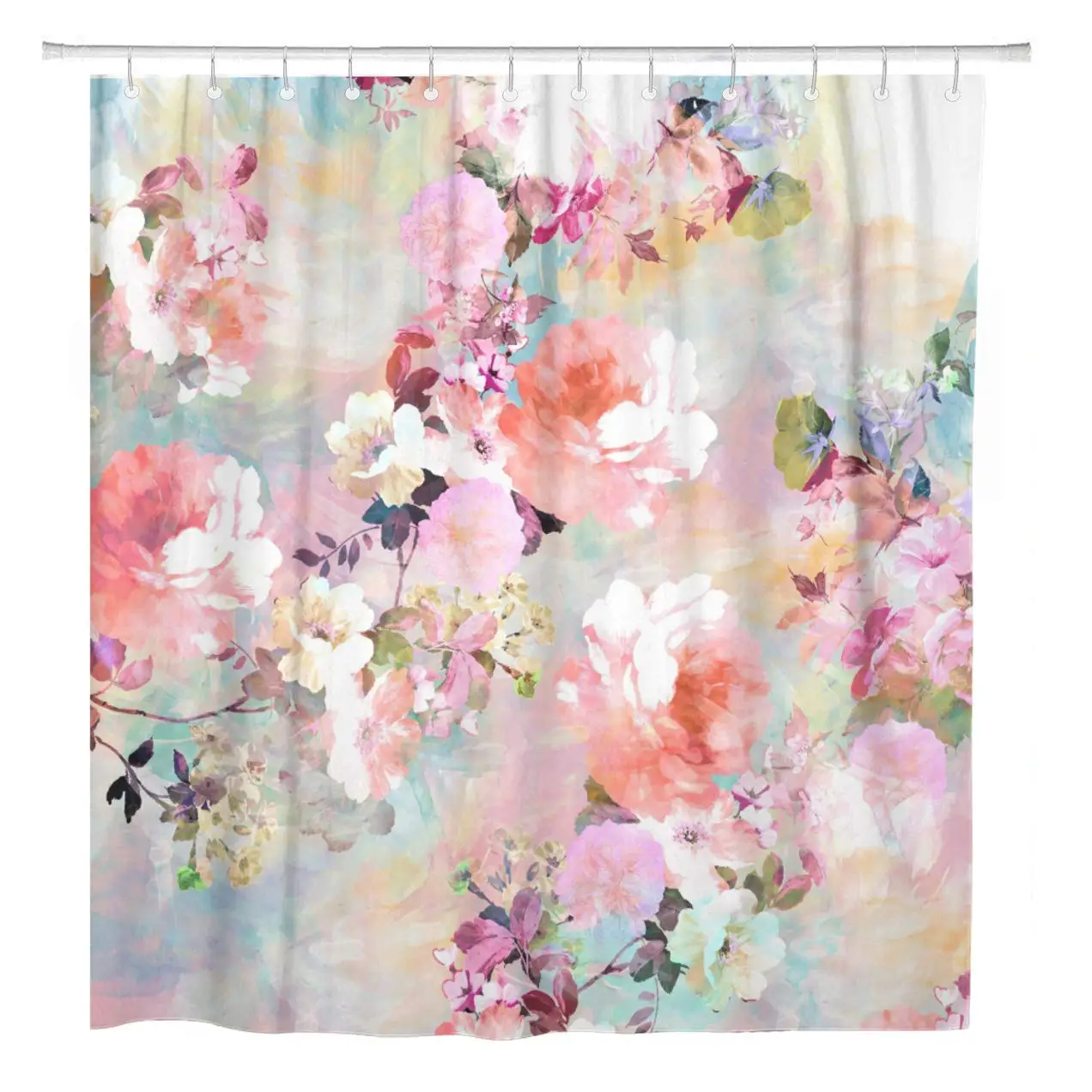 Yellow and Gray Zuri Floral Shower Curtain,Fabric Watercolor flower Print Design Shower Curtains for bathroom,Botanical bath set