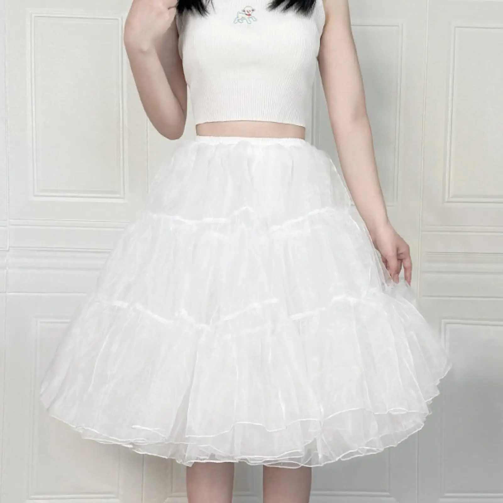 Women Crinoline Petticoat 2 Layers Comfortable Soft Elastic Band Skirt Cosplay Tulle Slips for Party Princess Prom Wedding Dance
