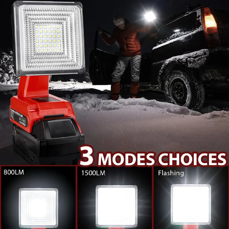 For Makita/Dewalt/Milwaukee/Bosch/Ryobi 18V Battery Cordless LED Work Lights Outdoor Lighting Flashlight Dimmable Camping Lamp