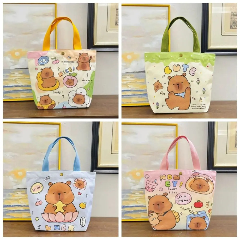 Cute Thicken Capybara Canvas Bag Letter Lightweight Student Tote Bag Labubu Cartoon Doll Capybara Shoulder Bag Girls