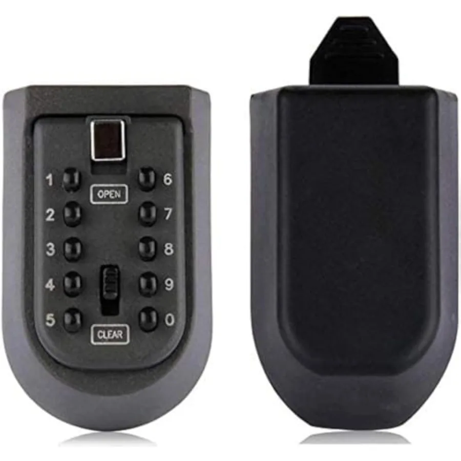 Indoor Outdoor Key Lock Box Wall Mounted Push Button Combination Key Safe Storage Security Lock Box with Black Rubber Cover Wal