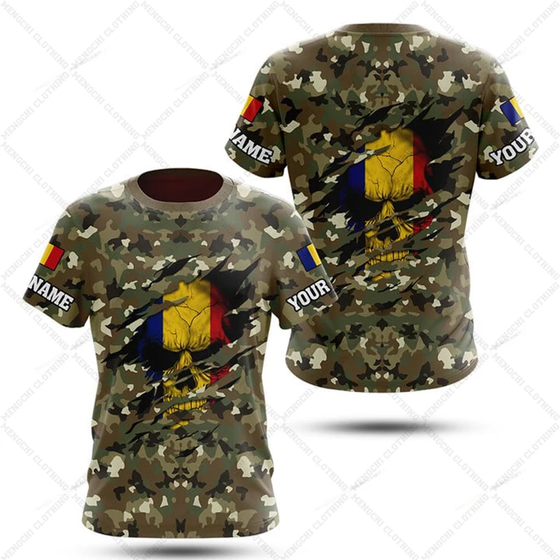 Custom Name Summer Casual Romania Flag Camo Graphic T-shirts Men's Fashion Crewneck Jersey Short Sleeve Tops Cool Streetwear - view 3