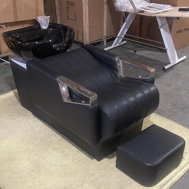 

Роскошная регулируемая мебель для салона с керамической раковиной, современный дизайн, парикмахерская кровать, шампунь - для парикмахерской