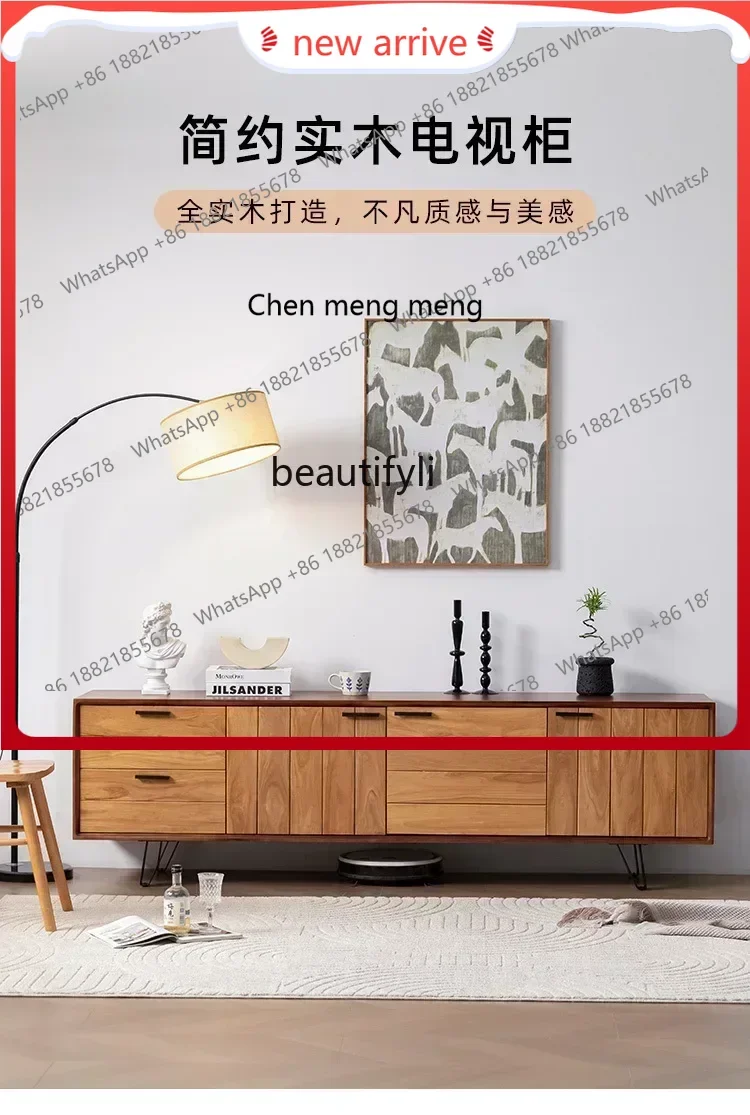 

SS new styleSolid wood living room storage audio-visual cabinet old high Nordic wabi sandy wind TV cabinet side cabinet ss 7486