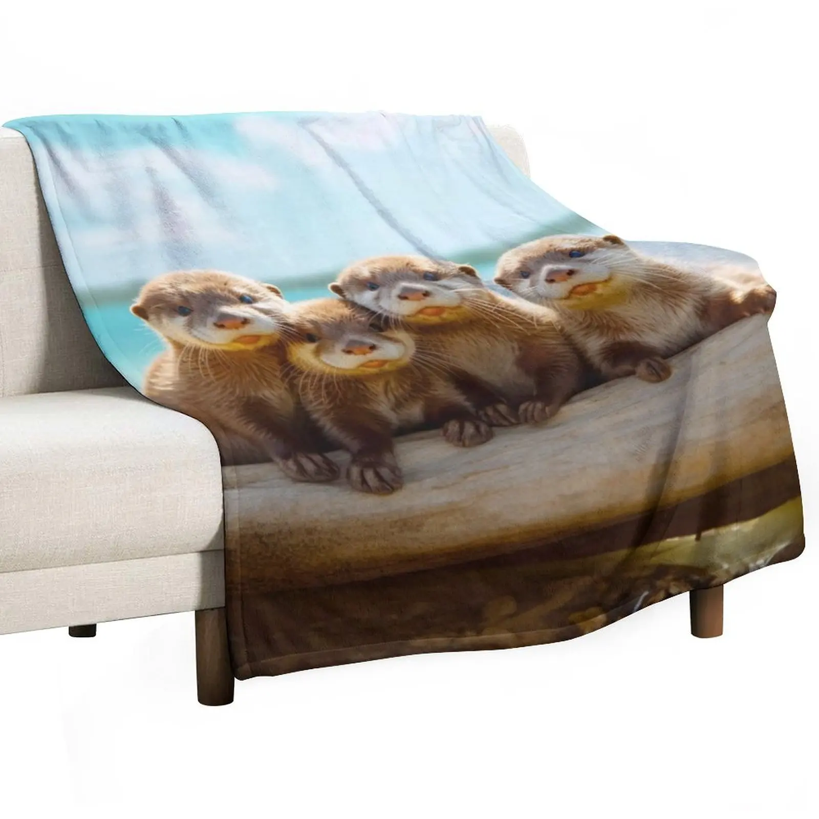 Cute Sea Otters Throw Blanket Blankets For Sofas Furrys Shaggy Flannels Blankets