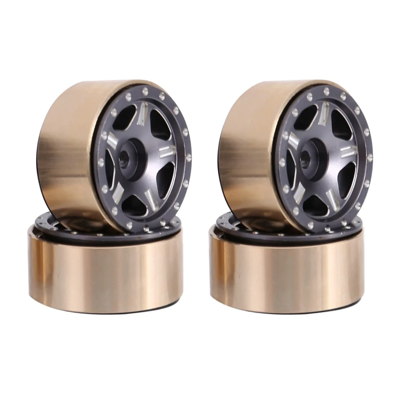 4Pcs Brass 1.0 Beadlock Wheel Rim Wheel Hub For 1/24 RC Crawler Car Axial SCX24 AXI90081 AXI00002 Upgrade Parts