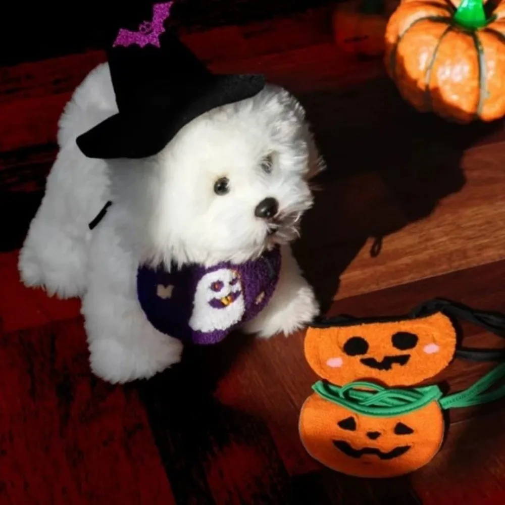 

Cute Ghost Halloween Pet Bib Adjustable Knitted Pumpkin Dog Scarf Comfortable To Wear Soft Kitty Saliva Towel Cosplay