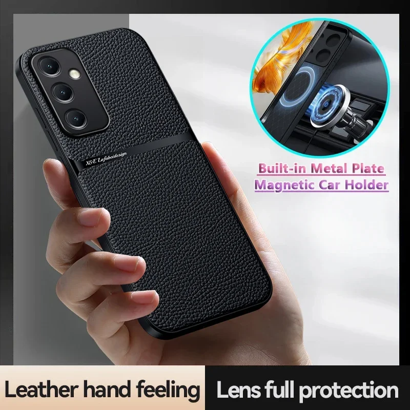 For Samsung Galaxy A55 5G Case Built-in Magnetic Metal Plate Phone Case For Samsung A55 A 55 a55 Leather Car Holder Back Cover