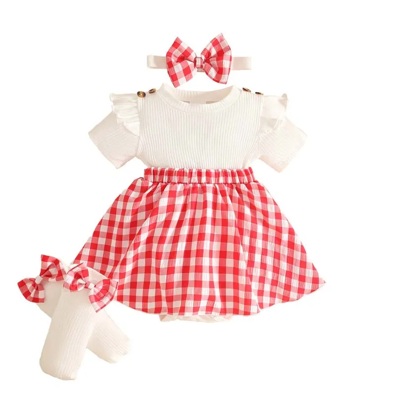 0-18-months-baby-girl-clothing-3piece-outfits-summer-checkered-dress-bodysuits-foot-covers-headband-newborn-set