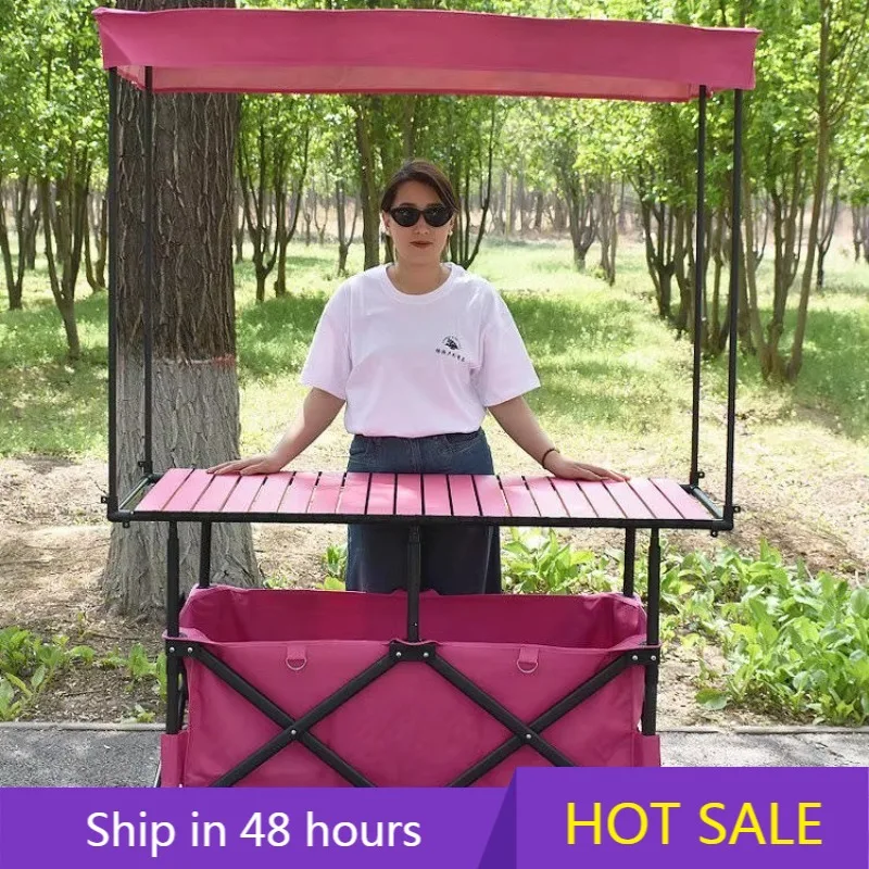 

POWER LEAP Foldable Four-Wheel Outdoor Camping Stall Trolley with Height-Adjustable Table Sunshade Roof for Shopping Storage OEM