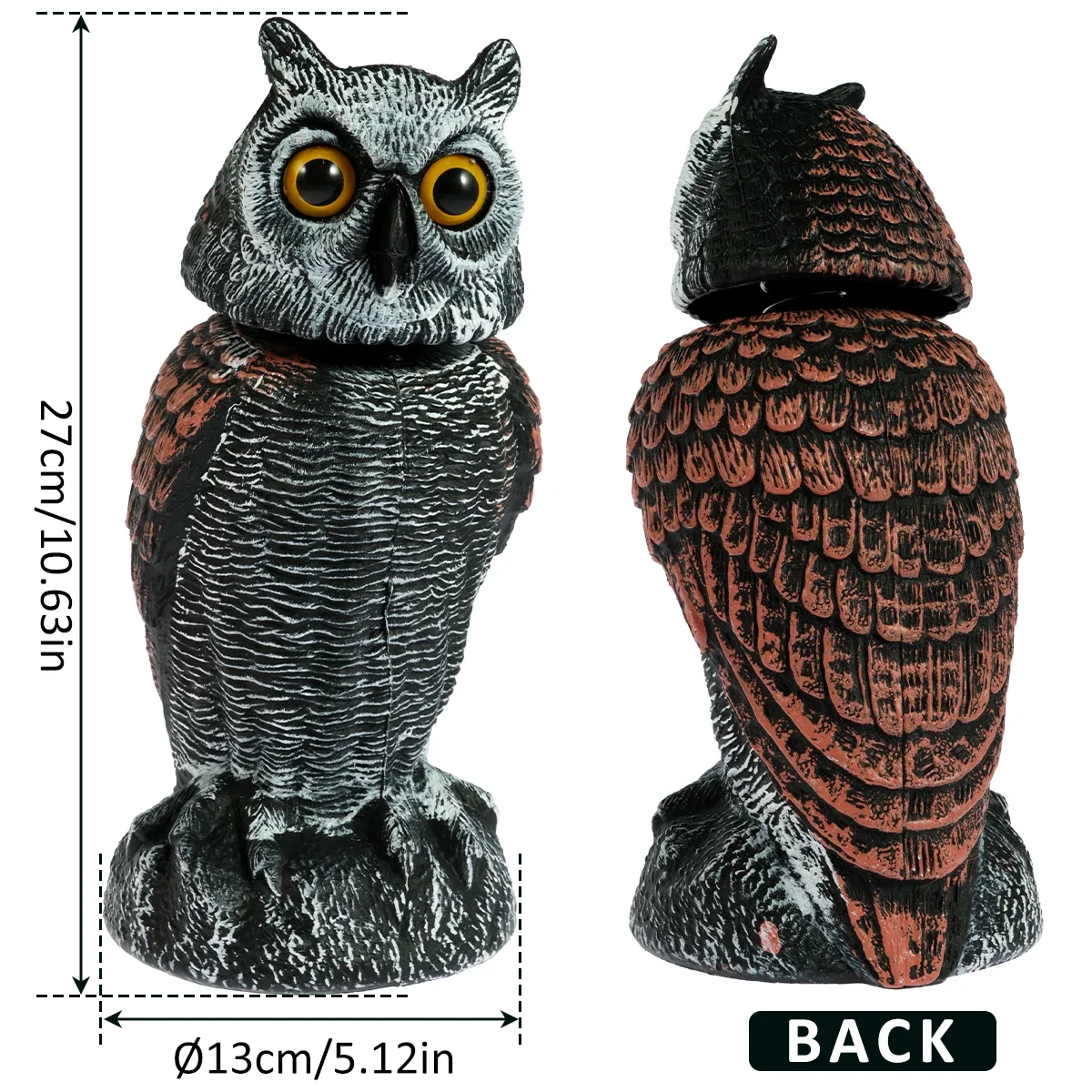 Simulation Owl Decoy Lifelike Fake Owl Bird Deterrent 360° Swivel Head Realistic Owl Statue Scare Birds Plastic Gardening Decor