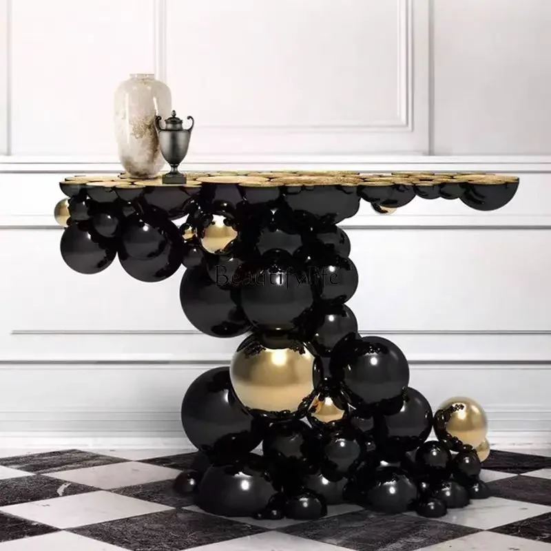 

02ld 14 Stainless steel light luxury bubble entrance table, living room entrance entrance table