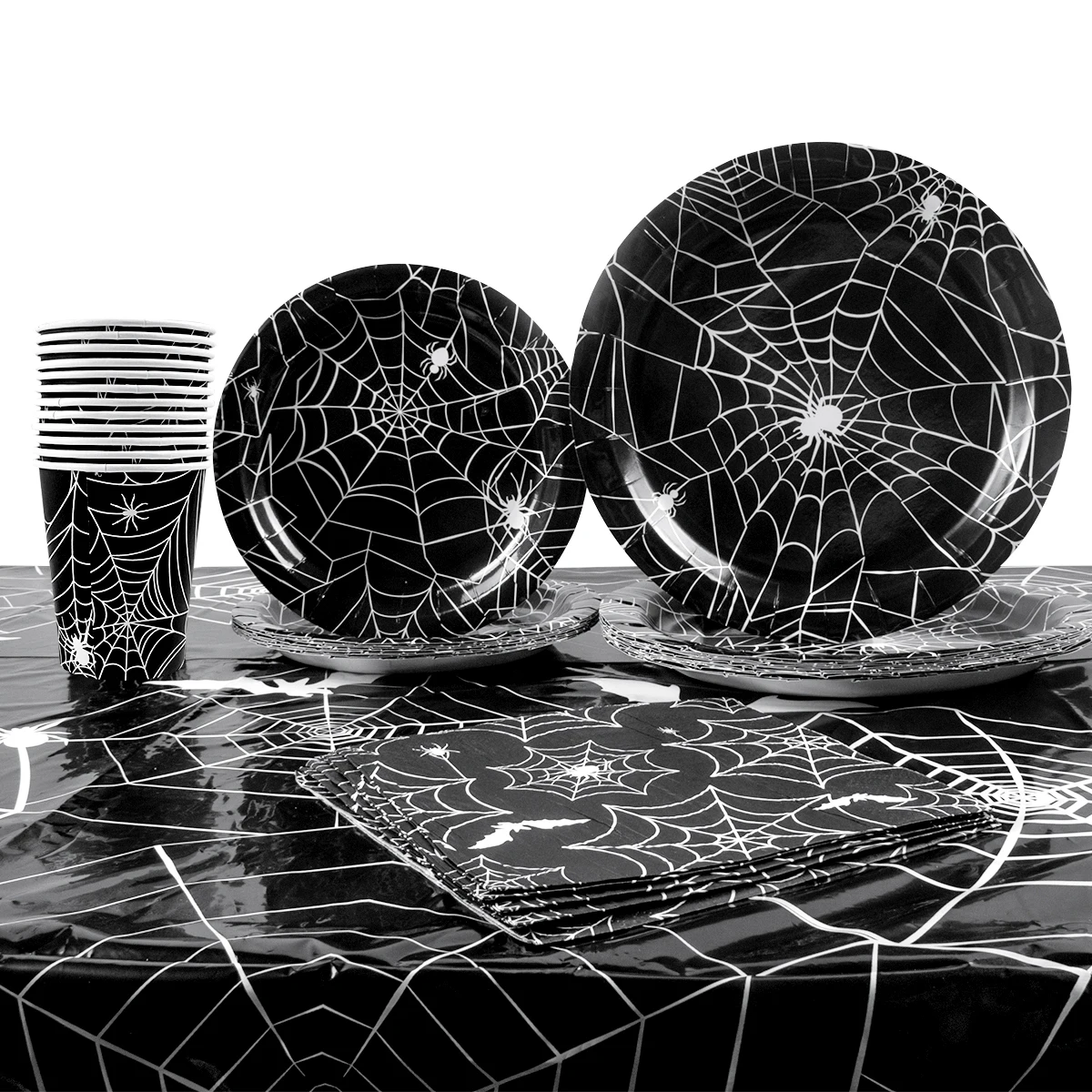 Halloween Party Spider Web Disposable Paper Plates Cup Tablecloth Kids Favor candy bag Happy Helloween Birthday Party Decoration