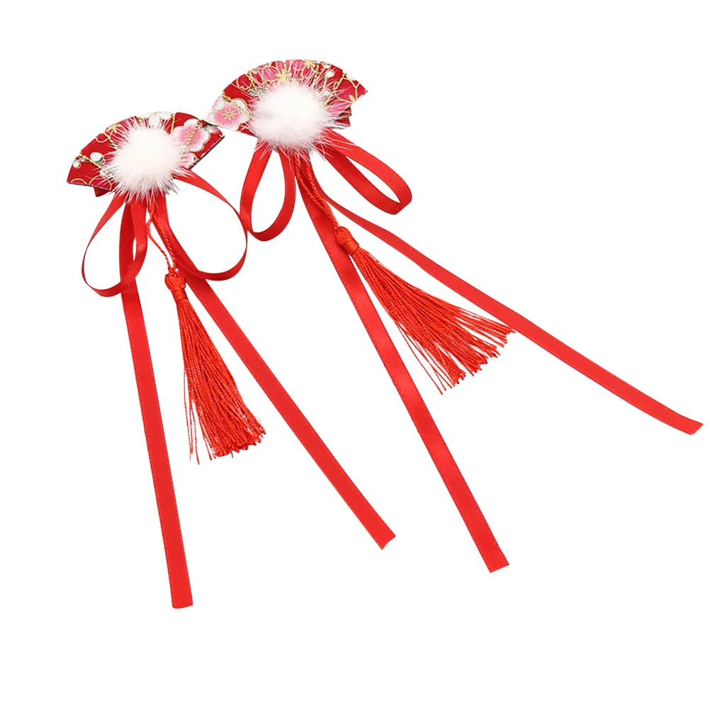 

1Pair Chinese Style Girl Hair Clips Fan Modeling Tassel Decor Elegant Durable Hair Accessories Perfect for Daily Party Wearing