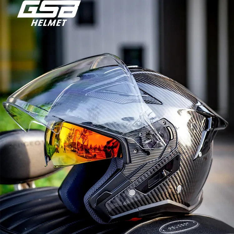 GSB Motorcycle Helmet S278 Carbon Fiber/glass Fiber Double Lens Half-covered Three-quarter Locomotive Travel Half Helmet 범블비헬맷