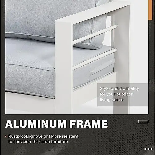 Outdoor Loveseat Patio Furniture Sofa, All-Weather Metal Outdoor Couch with Cushions,Light Grey