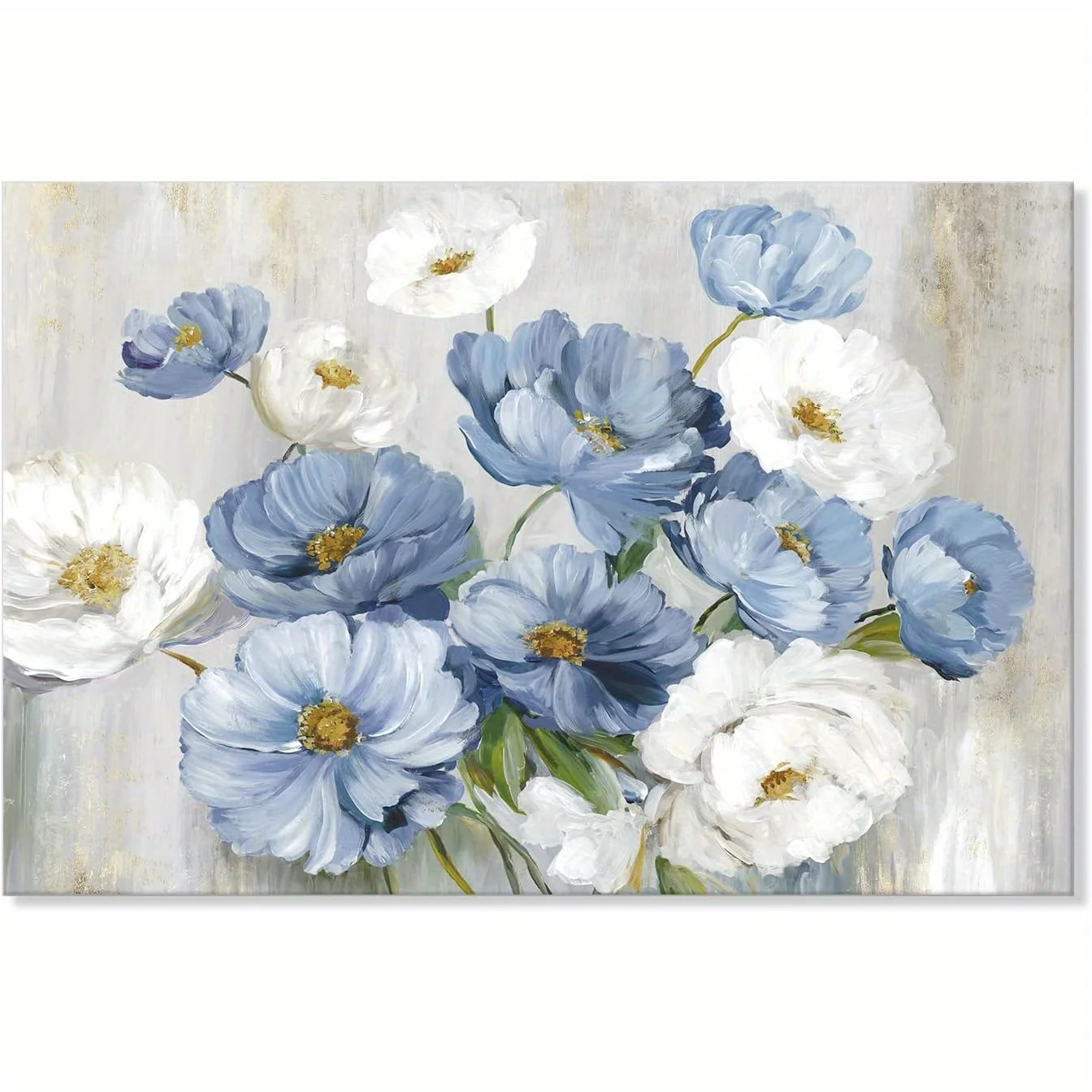 1PC Blue Flower Picture Wall Decor White Flower Wall Art for Living Room Canvas Framed Artwork Paintings Home Decoration