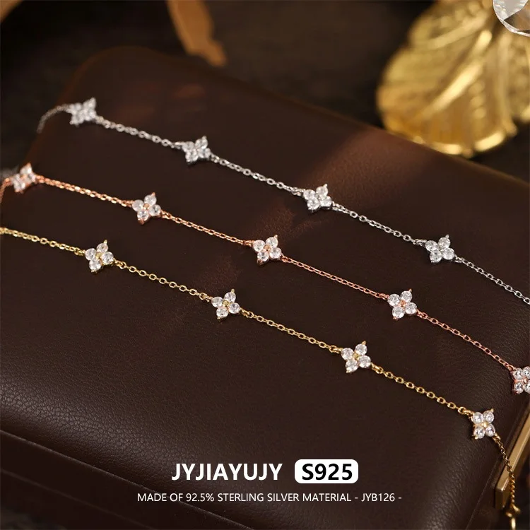 

JYJIAYUJY 100% цельный оригинальный браслет из стерлингового серебра S925, 6 мм, четырехлистный клевер, звездное небо, модные ювелирные изделия, подарок на каждый день c