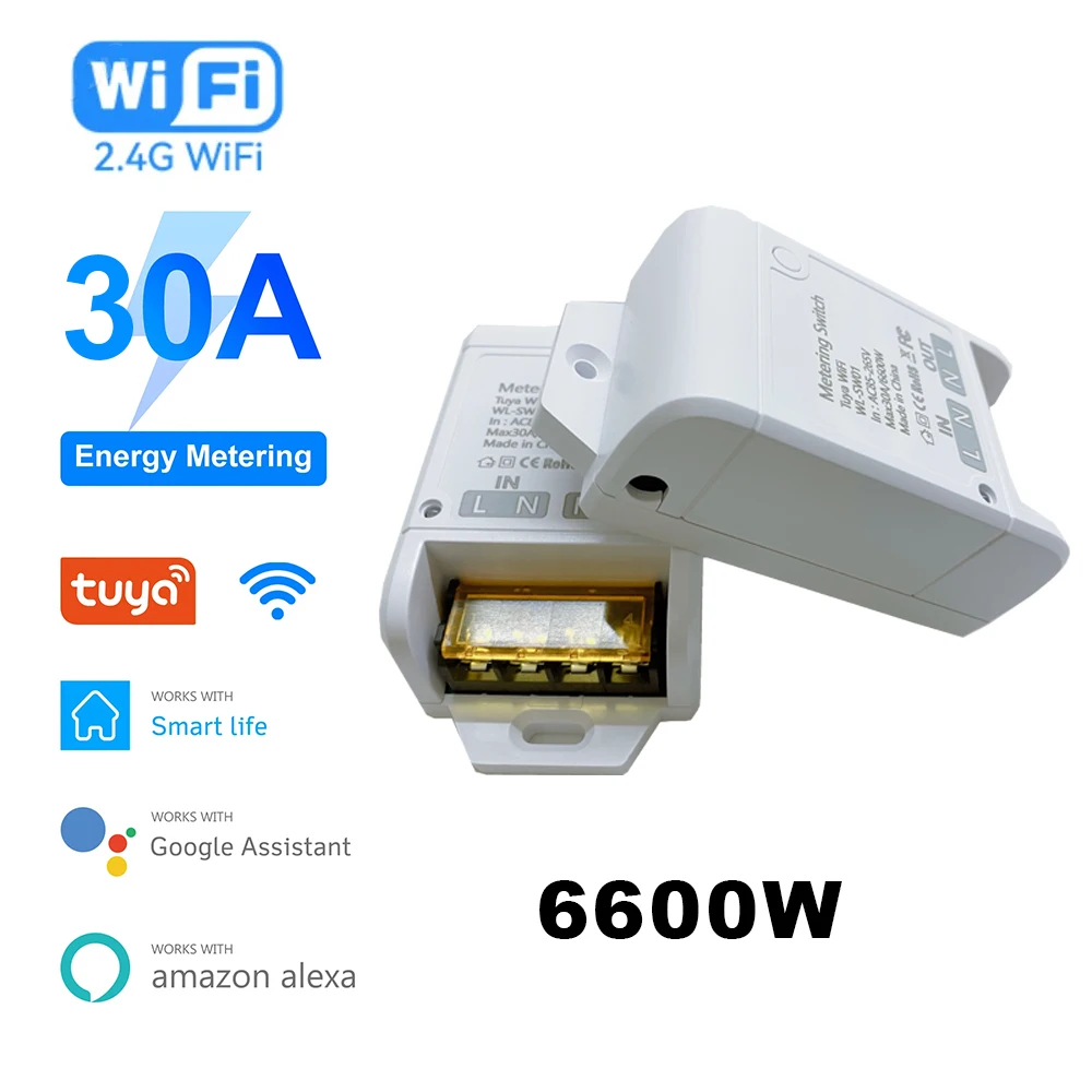 Умный переключатель Wi-Fi Tuya, релейный модуль 30А с монитором энергии, переключатель автоматизации умного дома, таймер, голосовой контроллер Alexa Smart Life