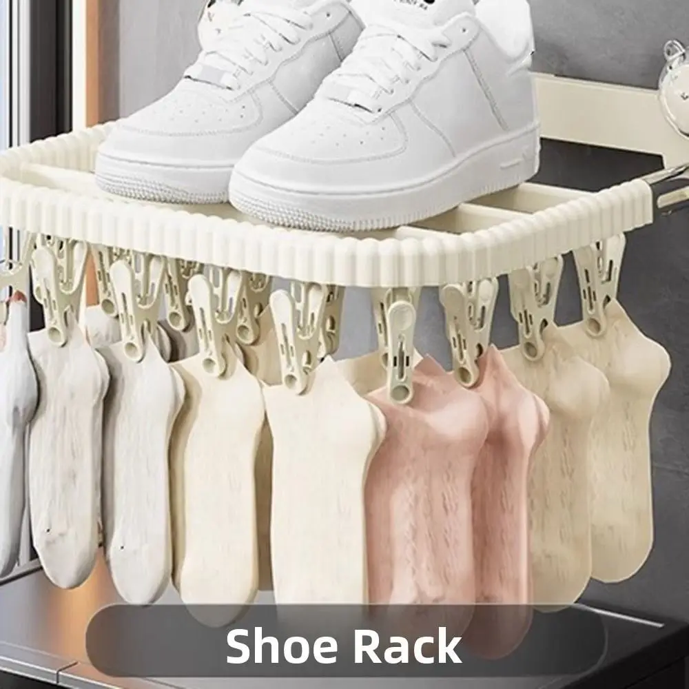 

Rotating Suction Cup Drying Rack Folding 27 Clips Baby Clothes Drying Rack Space Saving No Punching Socks Drying Clips Towels