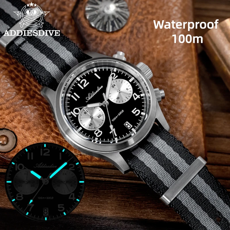 

ADDIESDIVE AD2538 Watch For Men 316L Stainless Steel 39mm BGW9 Luminous 100m Waterproof Chronograph VK64 Movement Quartz Watches