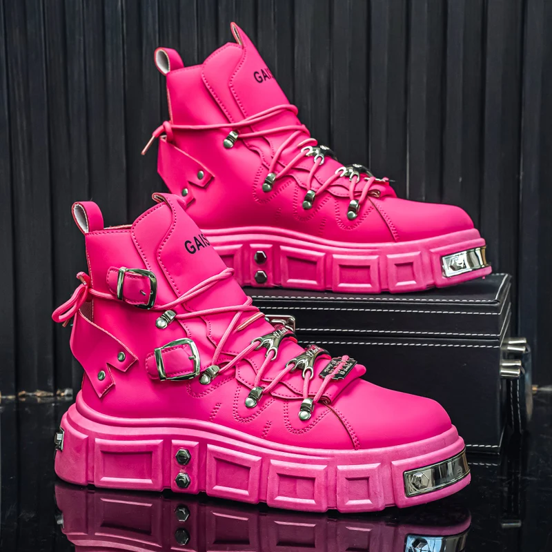 

Trendy High-Top Platform Shoes Men Street Hip Hop Rivet Punk Shoes Man Ankle Boots Personality Designer Men's Motorcycle Boots
