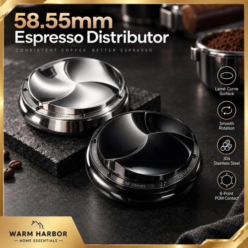 58.55mm Espresso Distributor Leveler Superellipse Coffee Distribution Tool Smooth Arc Surface Barista Accessory Coffee Tamper