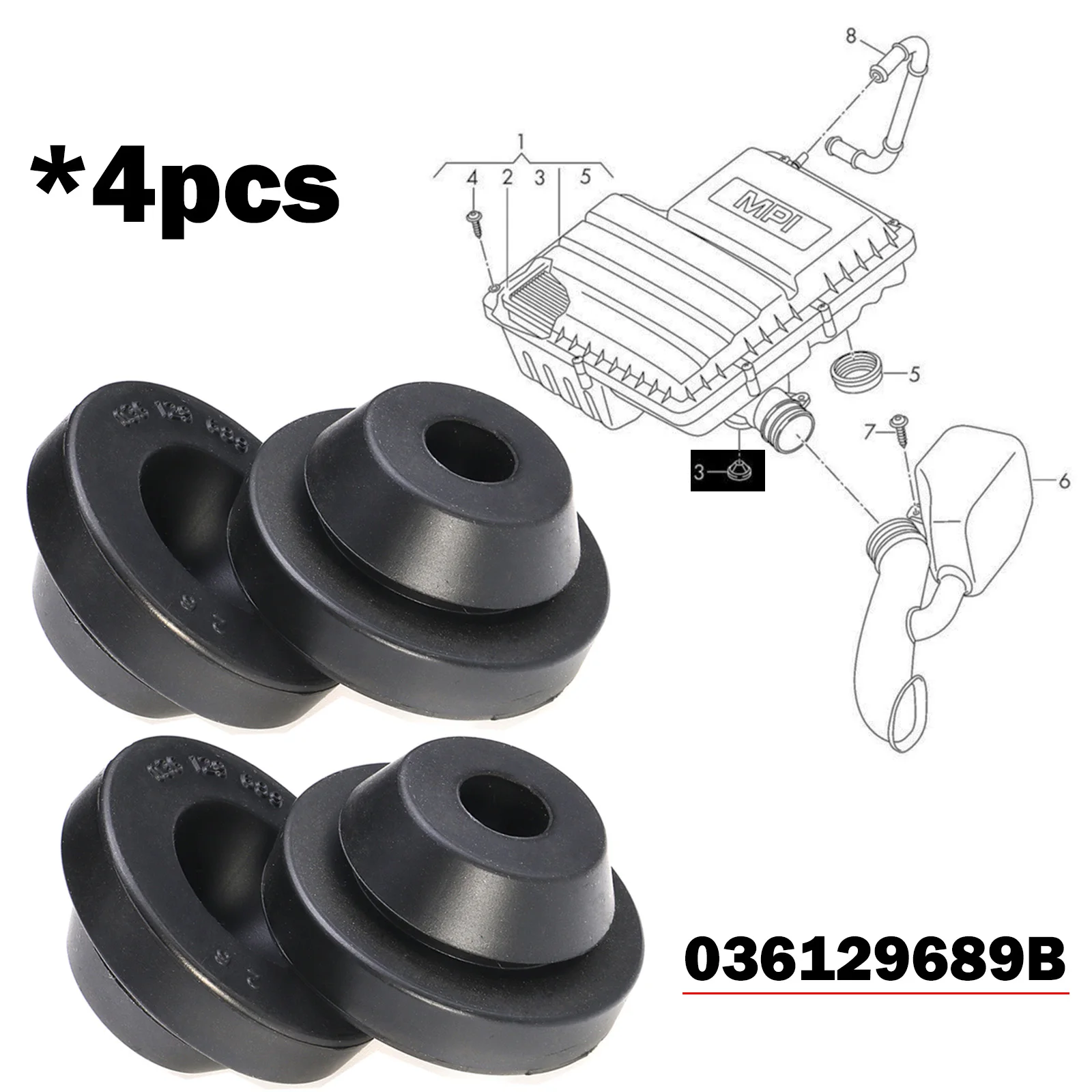 

4pcs For SKODA FABIA KODIAQ OCTAVIA RAPID ROOMSTER SUPERB Air Filter Cleaner Buffer Housing Rubber Cover Stop Mount 036129689B